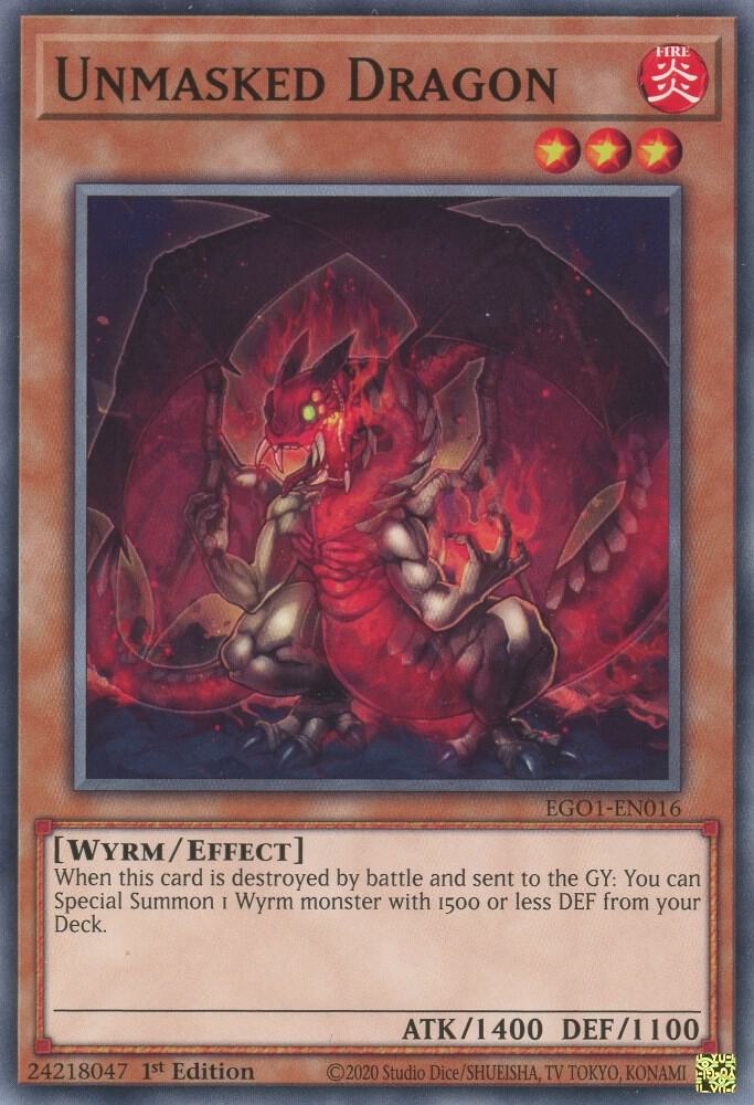 Unmasked Dragon EGO1-EN016 card from Egyptian God Deck: Obelisk the Tormentor