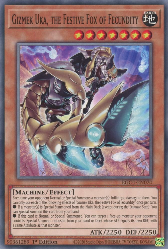 Gizmek Uka, the Festive Fox of Fecundity EGO1-EN020 card from Egyptian God Deck: Obelisk the Tormentor