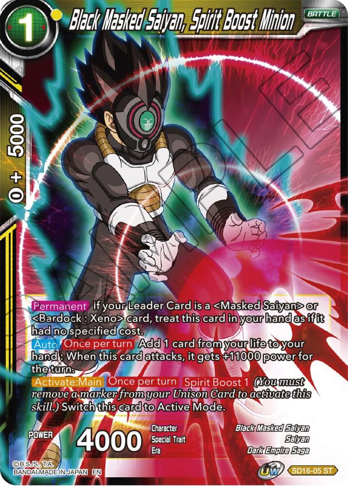 Black Masked Saiyan, Spirit Boost Minion SD16-05 card from Cross Spirits
