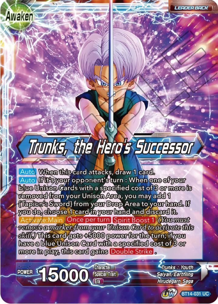 Trunks // Trunks, the Hero's Successor BT14-031 card from Cross Spirits
