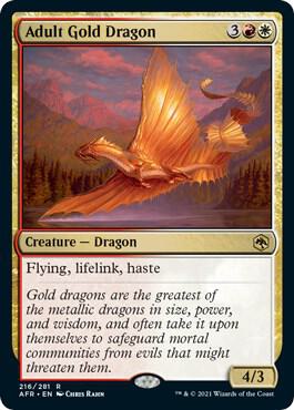 Adult Gold Dragon 216 card from Adventures in the Forgotten Realms