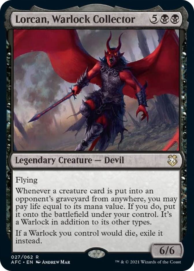Lorcan, Warlock Collector 27 card from Commander: Adventures in the Forgotten Realms
