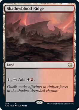 Shadowblood Ridge 259 card from Commander: Adventures in the Forgotten Realms