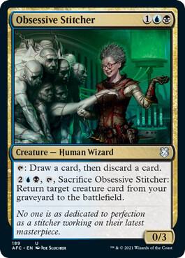 Obsessive Stitcher 189 card from Commander: Adventures in the Forgotten Realms