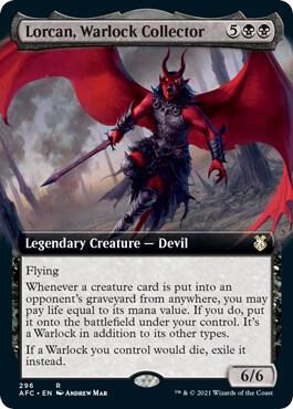 Lorcan, Warlock Collector (Extended Art) 296 card from Commander: Adventures in the Forgotten Realms
