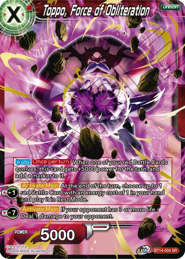 Toppo, Force of Obliteration BT14-004 card from Cross Spirits