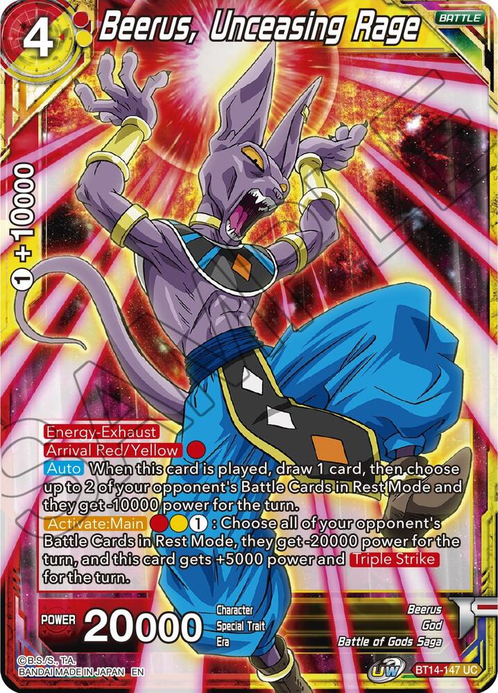 Beerus, Unceasing Rage BT14-147 card from Cross Spirits