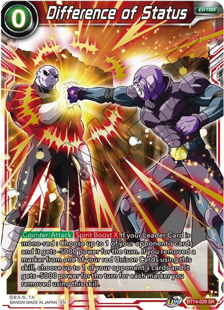 Difference of Status BT14-029 card from Cross Spirits