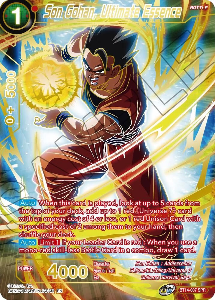 Son Gohan, Ultimate Essence (SPR) BT14-007 card from Cross Spirits