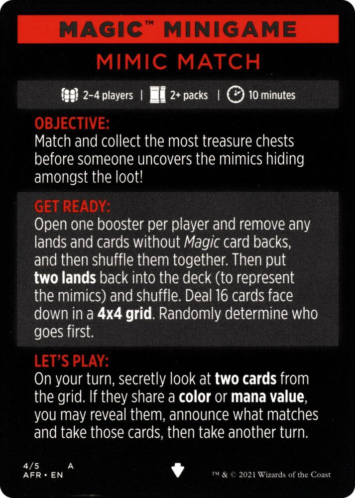 Magic Minigame: Mimic Match 4 card from Adventures in the Forgotten Realms