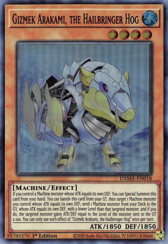 Gizmek Arakami, the Hailbringer Hog DAMA-EN018 card from Dawn of Majesty