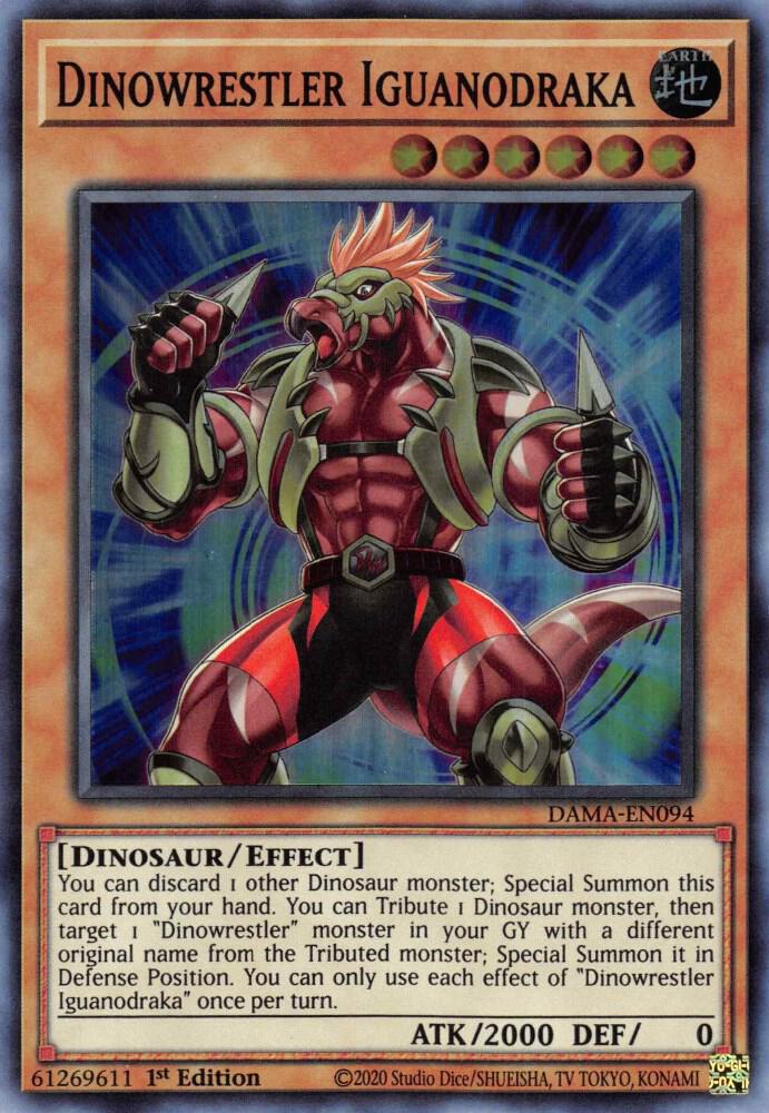 Dinowrestler Iguanodraka DAMA-EN094 card from Dawn of Majesty