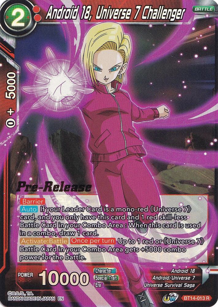 Android 18, Universe 7 Challenger BT14-013 card from Cross Spirits Pre-Release Cards