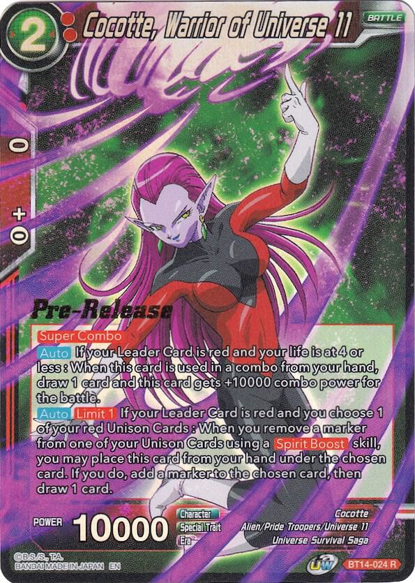 Cocotte, Warrior of Universe 11 BT14-024 card from Cross Spirits Pre-Release Cards
