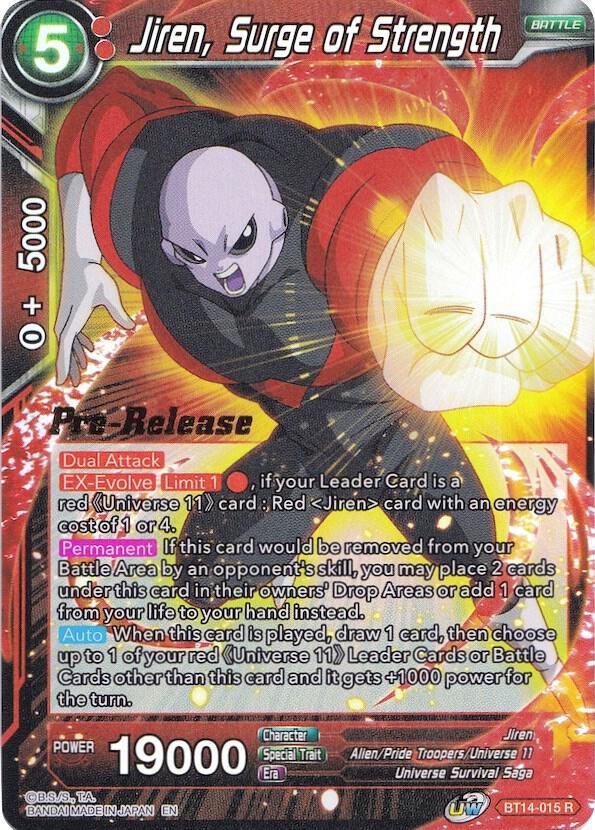 Jiren, Surge of Strength BT14-015 card from Cross Spirits Pre-Release Cards