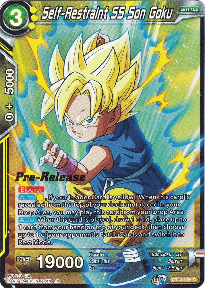 Self-Restraint SS Son Goku BT14-096 card from Cross Spirits Pre-Release Cards