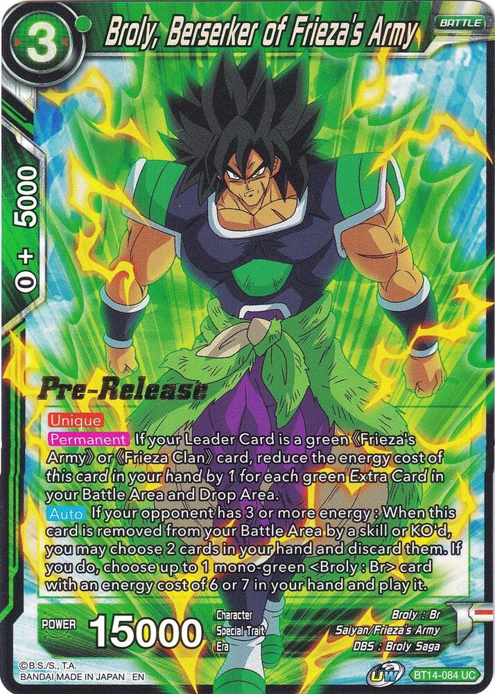 Broly, Berserker of Frieza's Army BT14-084 card from Cross Spirits Pre-Release Cards