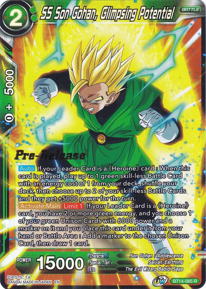 SS Son Gohan, Glimpsing Potential BT14-065 card from Cross Spirits Pre-Release Cards
