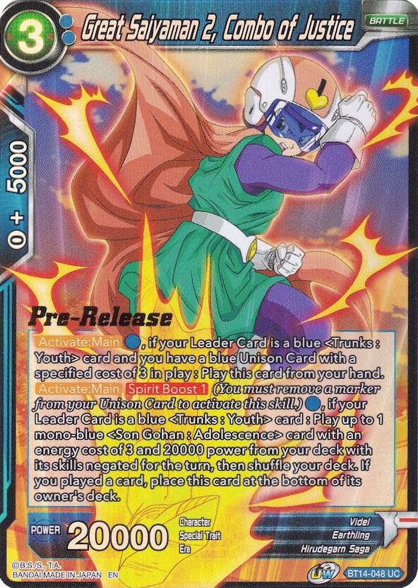 Great Saiyaman 2, Combo of Justice BT14-048 card from Cross Spirits Pre-Release Cards