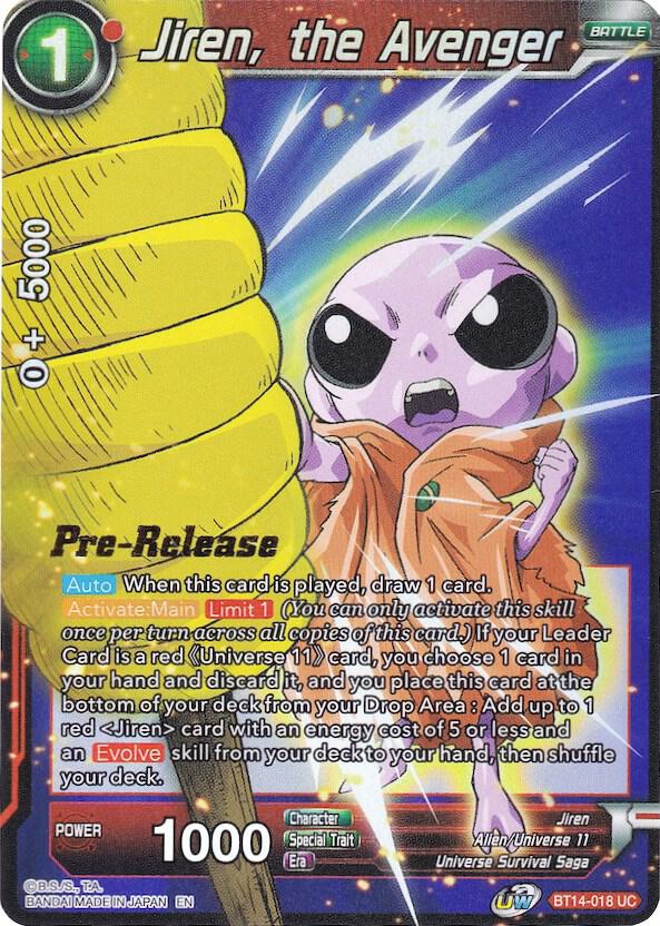 Jiren, the Avenger BT14-018 card from Cross Spirits Pre-Release Cards