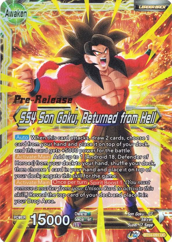 Son Goku // SS4 Son Goku, Returned from Hell BT14-091 card from Cross Spirits Pre-Release Cards