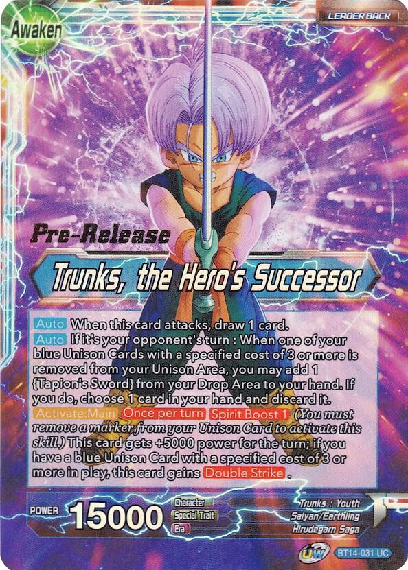 Trunks // Trunks, the Hero's Successor BT14-031 card from Cross Spirits Pre-Release Cards