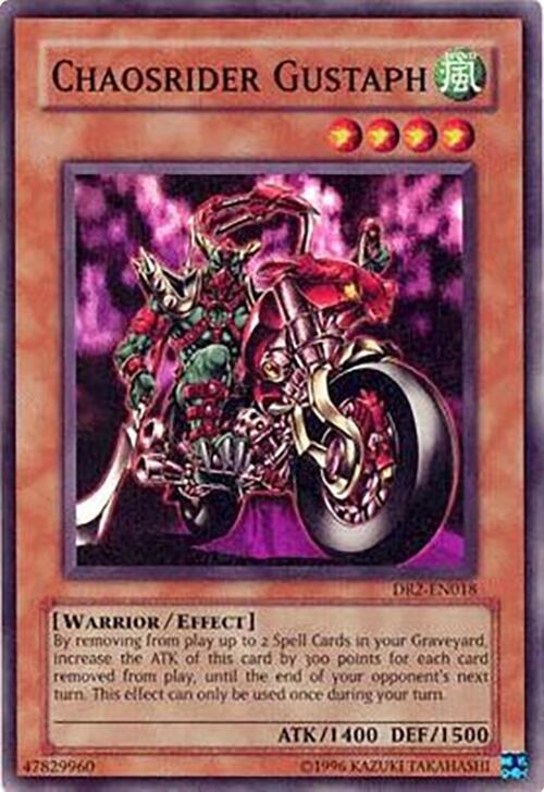 Chaosrider Gustaph DR2-EN018 card from Dark Revelation Volume 2