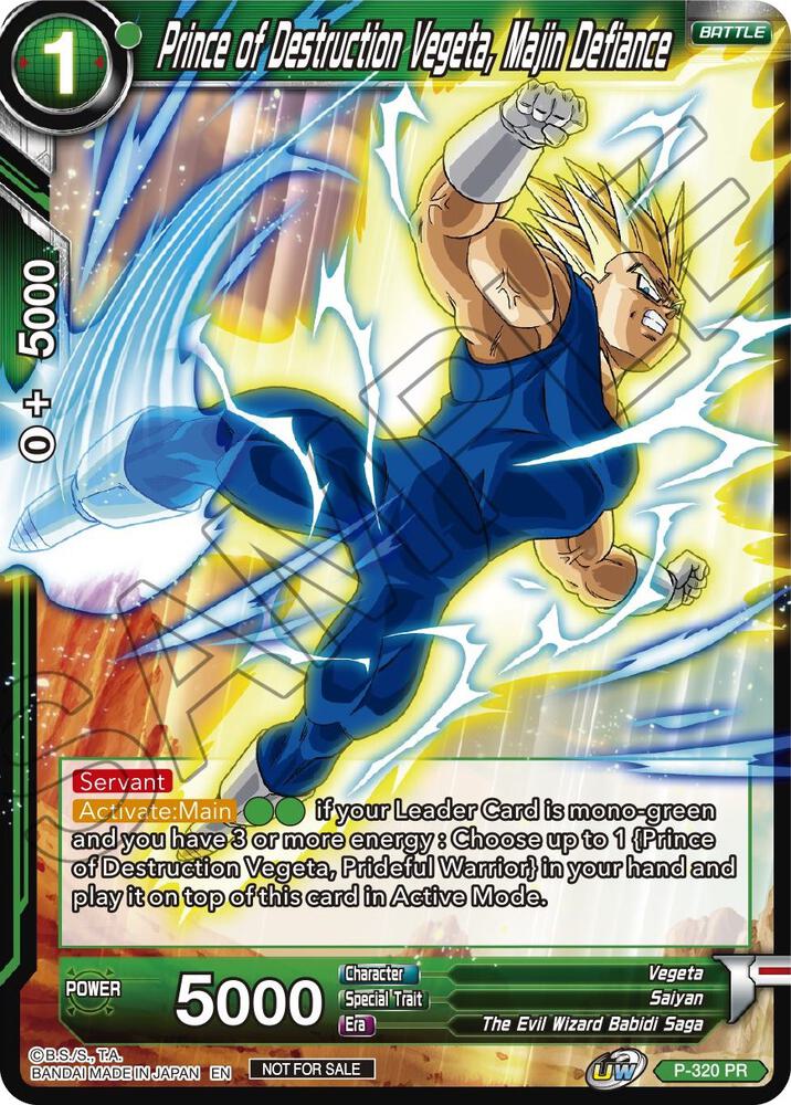 Prince of Destruction Vegeta, Majin Defiance P-320 card from Tournament Promotion Cards