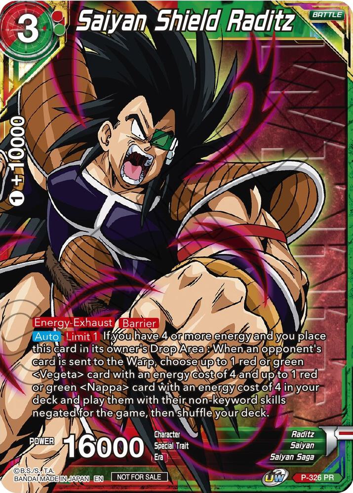 Saiyan Shield Raditz (Winner Stamped) P-326 card from Tournament Promotion Cards