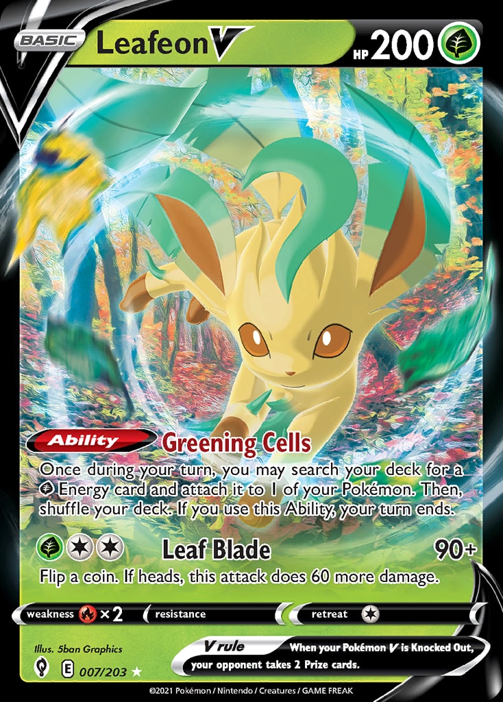 Leafeon V 007/203 card from SWSH07: Evolving Skies