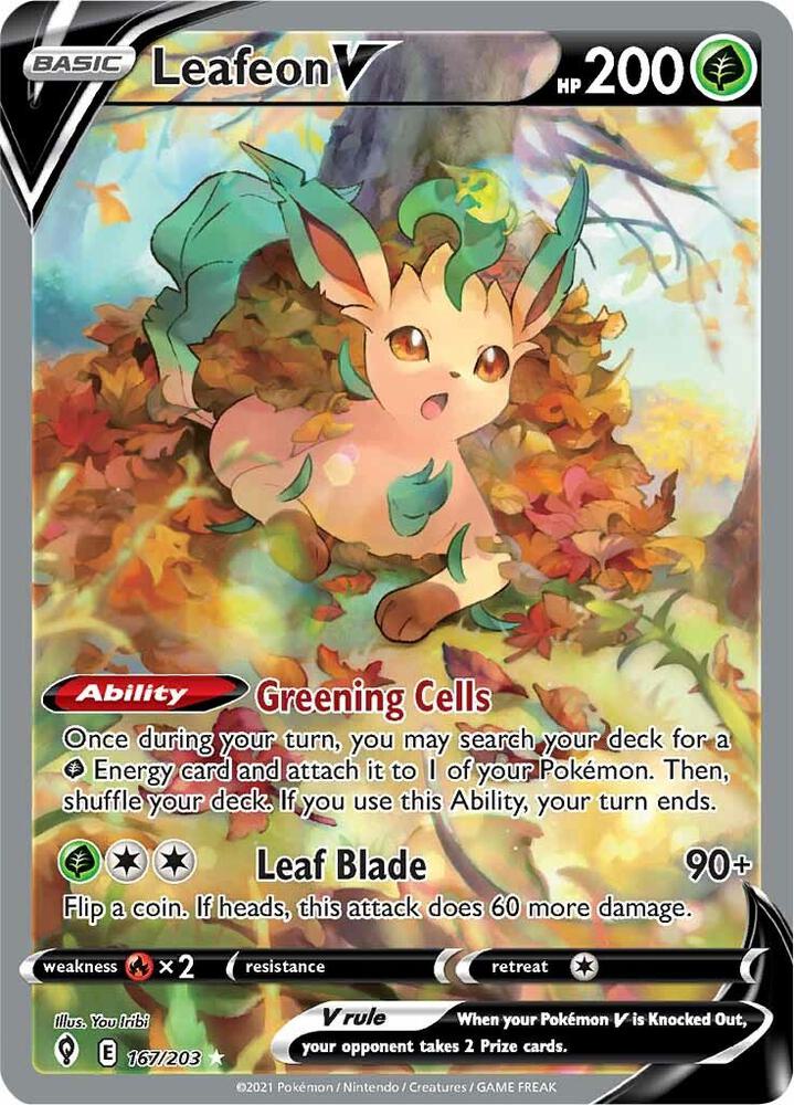 Leafeon V (Alternate Full Art) 167/203 card from SWSH07: Evolving Skies