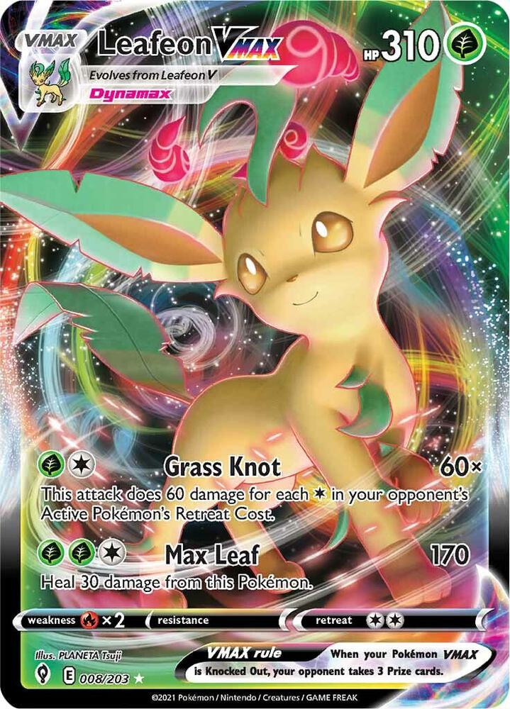 Leafeon VMAX 008/203 card from SWSH07: Evolving Skies