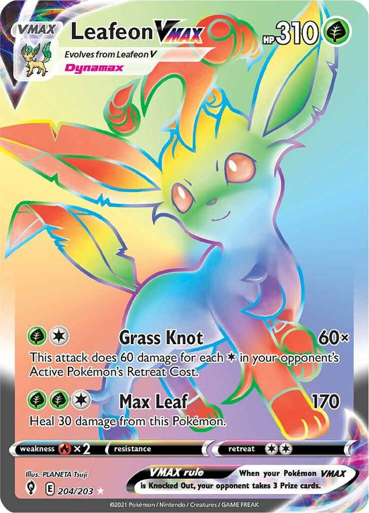 Leafeon VMAX (Secret) 204/203 card from SWSH07: Evolving Skies