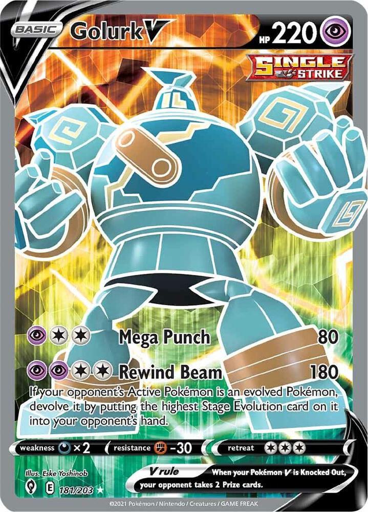 Golurk V (Full Art) 181/203 card from SWSH07: Evolving Skies