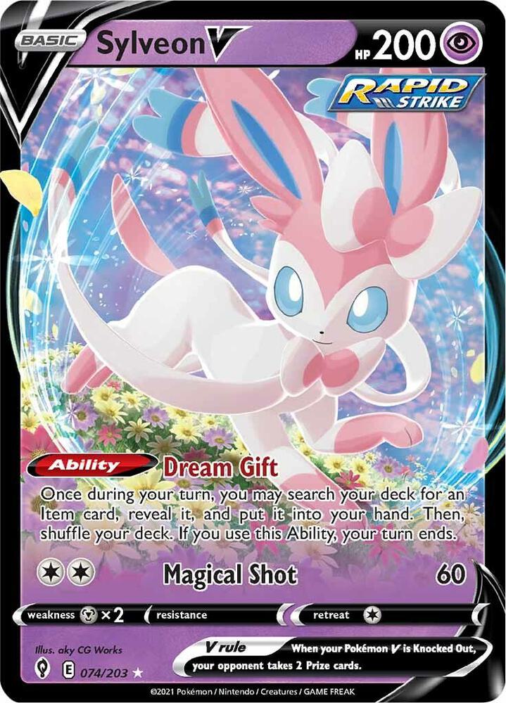 Sylveon V 074/203 card from SWSH07: Evolving Skies