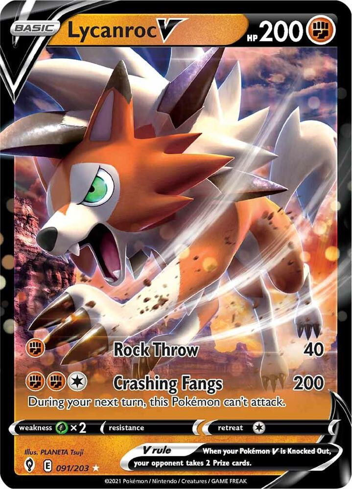 Lycanroc V 091/203 card from SWSH07: Evolving Skies