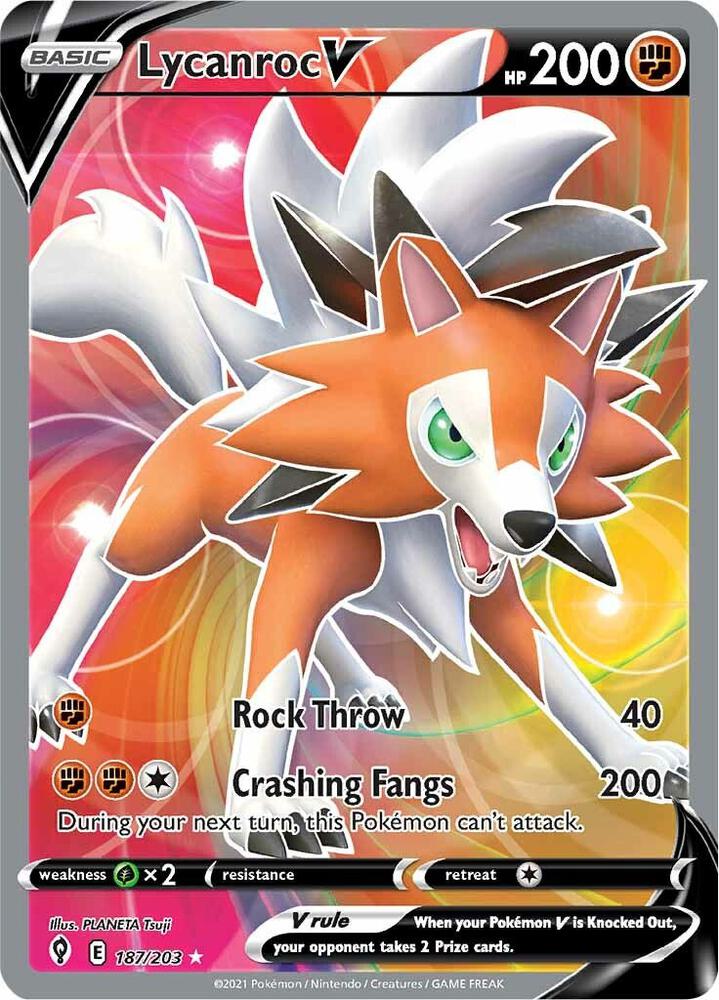 Lycanroc V (Full Art) 187/203 card from SWSH07: Evolving Skies
