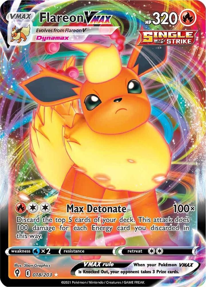 Flareon VMAX 018/203 card from SWSH07: Evolving Skies