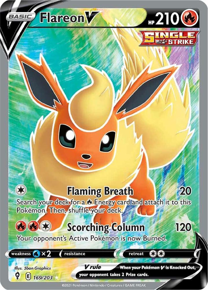 Flareon V (Full Art) 169/203 card from SWSH07: Evolving Skies