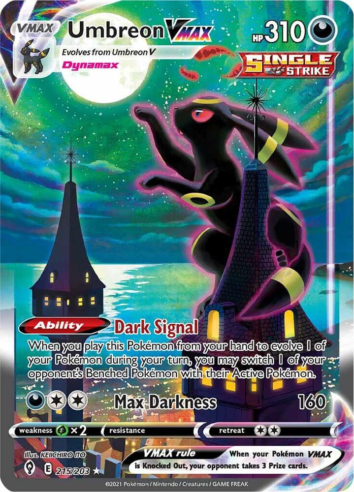 Umbreon VMAX (Alternate Art Secret) 215/203 card from SWSH07: Evolving Skies