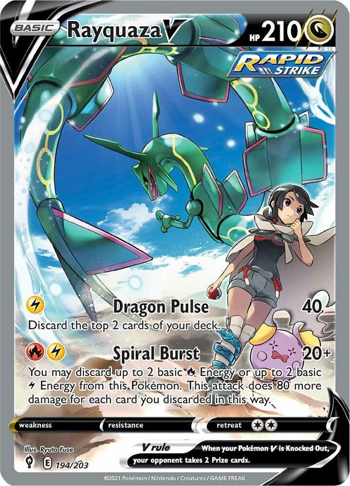 Rayquaza V (Alternate Full Art) 194/203 card from SWSH07: Evolving Skies