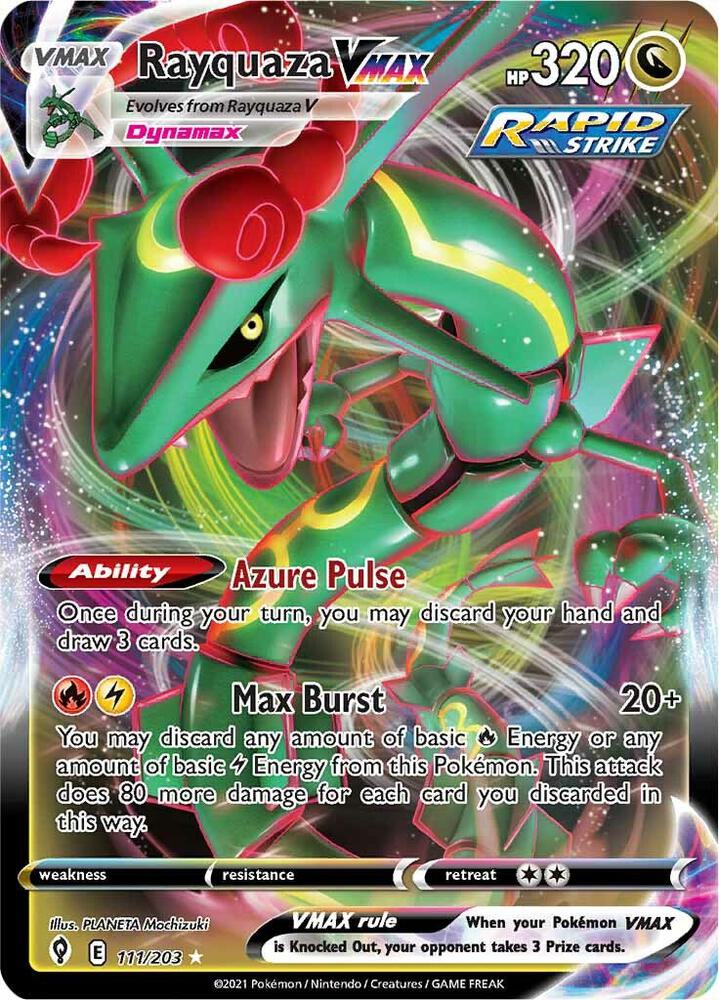 Rayquaza VMAX 111/203 card from SWSH07: Evolving Skies