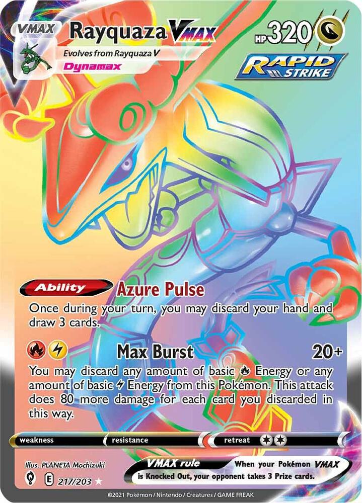 Rayquaza VMAX (Secret) 217/203 card from SWSH07: Evolving Skies
