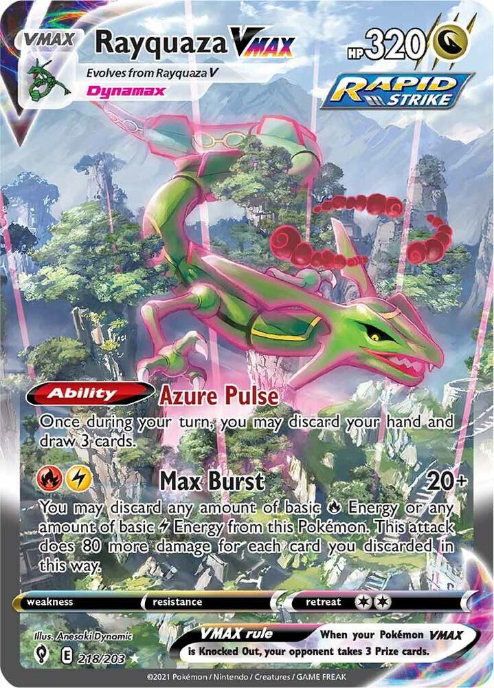 Rayquaza VMAX (Alternate Art Secret) 218/203 card from SWSH07: Evolving Skies