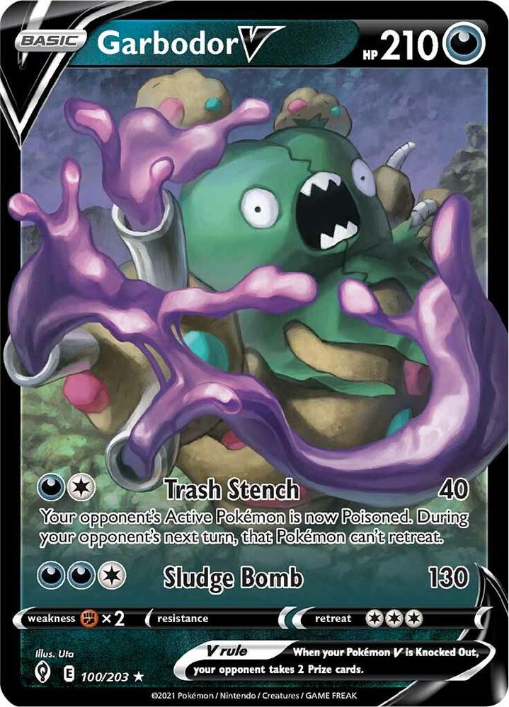 Garbodor V 100/203 card from SWSH07: Evolving Skies