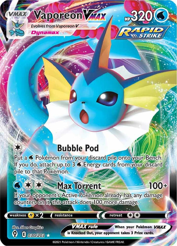 Vaporeon VMAX 030/203 card from SWSH07: Evolving Skies