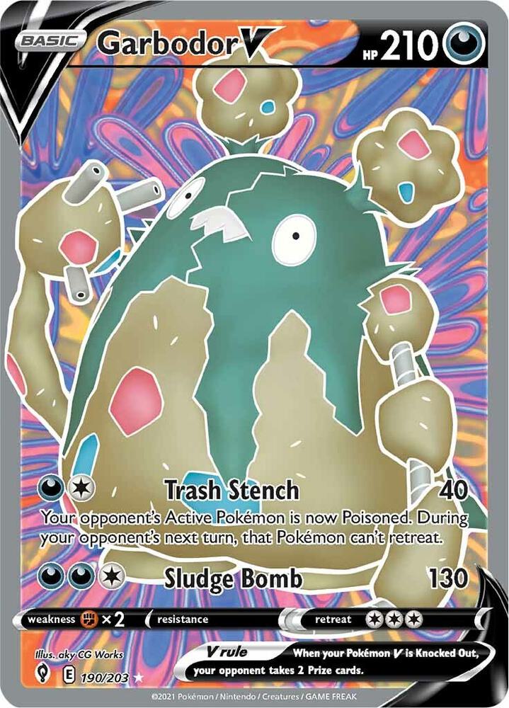Garbodor V (Full Art) 190/203 card from SWSH07: Evolving Skies