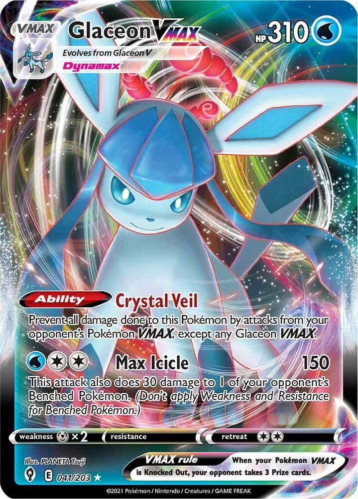 Glaceon VMAX 041/203 card from SWSH07: Evolving Skies
