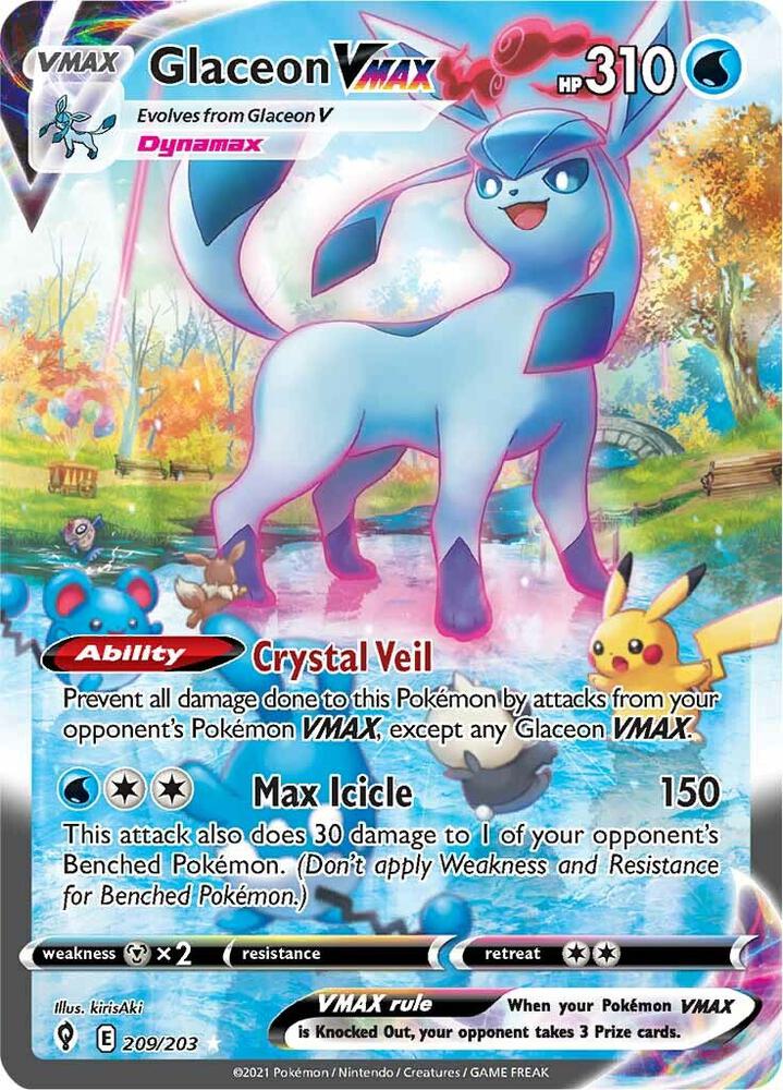 Glaceon VMAX (Alternate Art Secret) 209/203 card from SWSH07: Evolving Skies