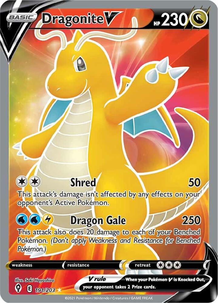 Dragonite V (Full Art) 191/203 card from SWSH07: Evolving Skies